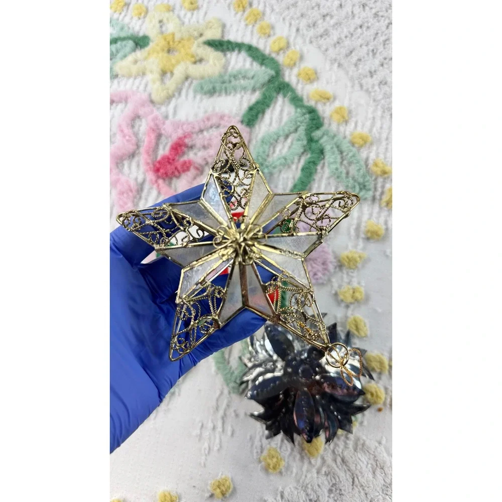 Vintage Christmas Ornament Lot Snowman Ceramic Gold Star Glass Silver Metal 3pc
